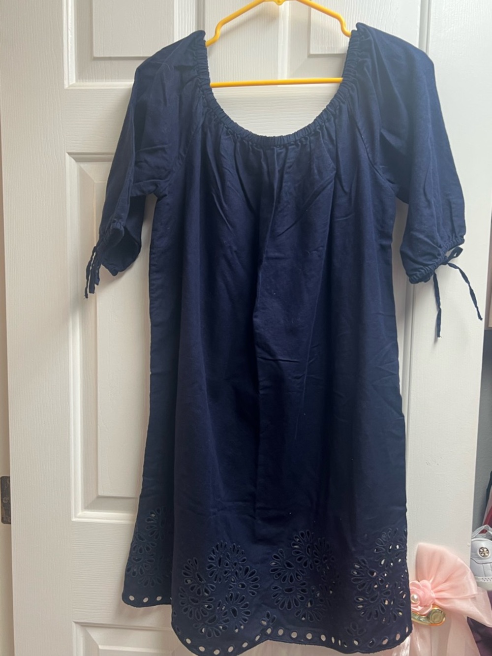 JCrew- Navy Eyelet Hem Peasant Dress